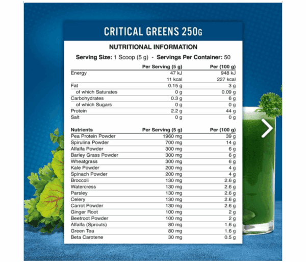 critical greens ingredientes